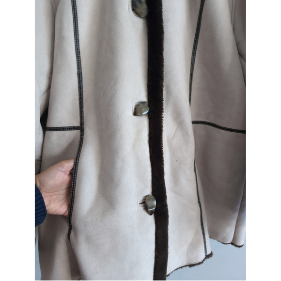 Pennington Pany Lane Sued Hooded Mid Length Coat Cream Faux Teddy Furr Lining XL - Picture 7 of 11
